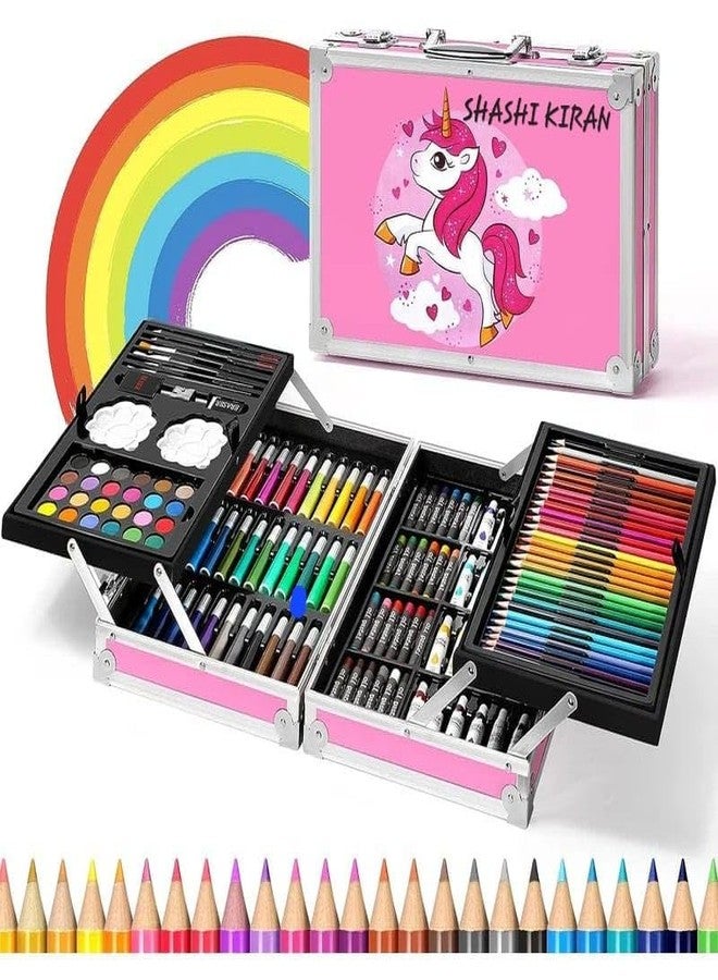 SHASHIKIRAN®Unicorn Art & Craft Painting Box, Big Coloring Suitcase Multiple 145 Color Kit, Professional Drawing Water Color Pencils, Oil Pastel, Sketches & Acrylic Paint (Pink Unicorn) - Image 1